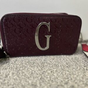 GUESS Wine Red Mini Crossbody with Silver G Accent